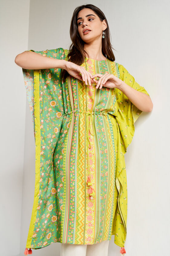Green Ethnic Motifs Flared Kurta, Green, image 3